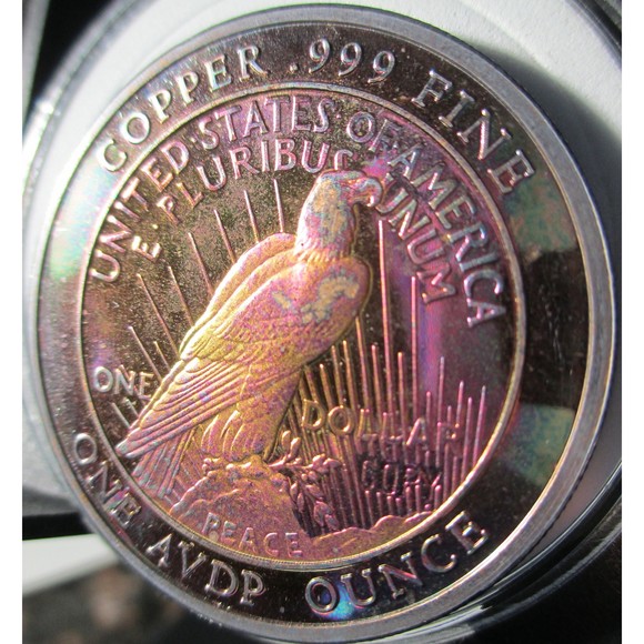 Peace Dollar Rainbow Toned 1 Ounce Copper Round, STUNNING!!! - Picture 3 of 4